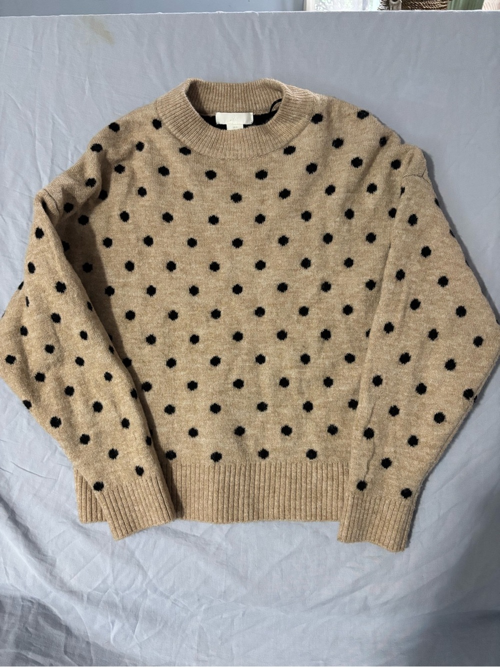 H&M Beige Crewneck Sweater with Black Polka Dots